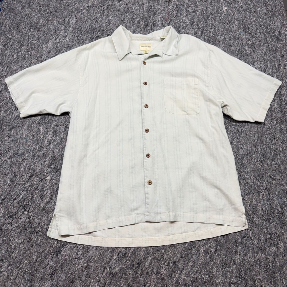 Joseph & Feiss Mens XXL 100% Silk Short Sleeve Button Up Shirt Cream Grid Ivory